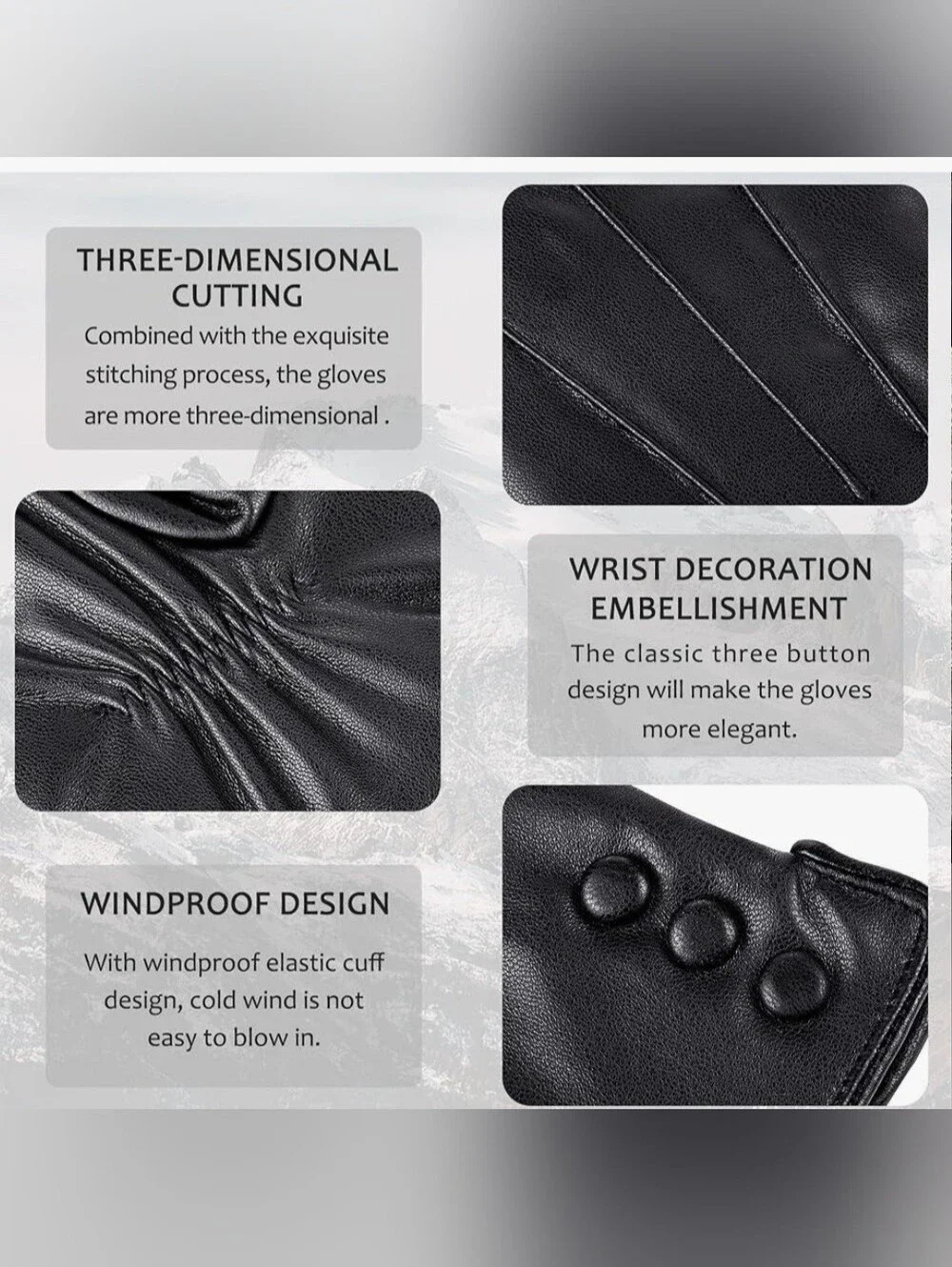 PU Leather Gloves XL Black Gloves Touch Screen Texting Cashmere Wool Lined Warm